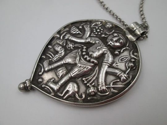 Sterling silver women's necklace. Open link chain and four-armed idol pendant. 1980's Sterling silver women's necklace. Open link chain and four-armed idol pendant. 1980's