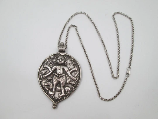 Sterling silver women's necklace. Open link chain and four-armed idol pendant. 1980's Sterling silver women's necklace. Open link chain and four-armed idol pendant. 1980's