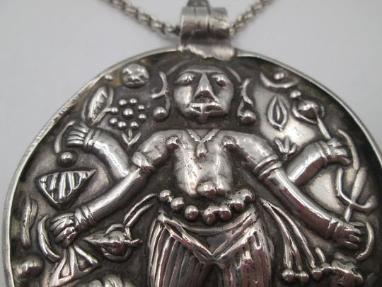Sterling silver women's necklace. Open link chain and four-armed idol pendant. 1980's Sterling silver women's necklace. Open link chain and four-armed idol pendant. 1980's