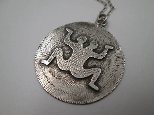 Sterling silver women's necklace. Open links chain and symbol round pendant. 1980's Sterling silver women's necklace. Open links chain and symbol round pendant. 1980's