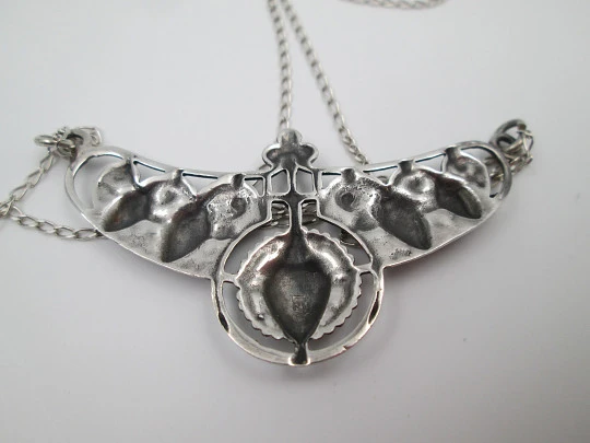 Sterling silver women's necklace. Openwork acorn pendant and fine link chain. 1960's