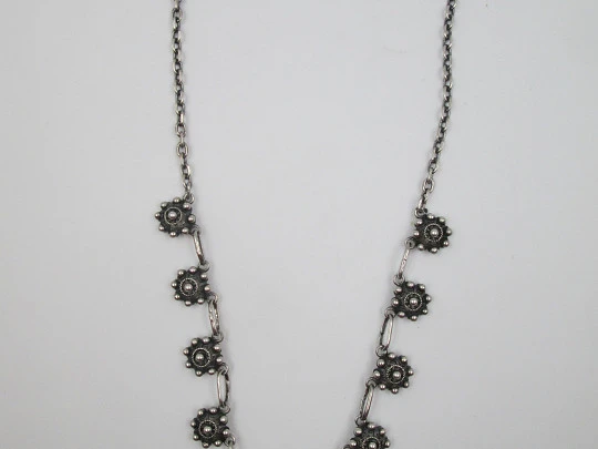 Sterling silver women's necklace. Openwork charro buttons. 1980's. Spain