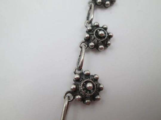 Sterling silver women's necklace. Openwork charro buttons. 1980's. Spain