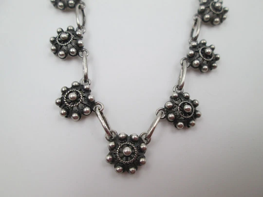 Sterling silver women's necklace. Openwork charro buttons. 1980's. Spain