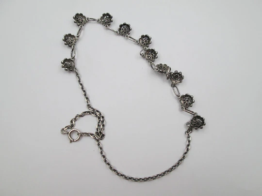 Sterling silver women's necklace. Openwork charro buttons. 1980's. Spain