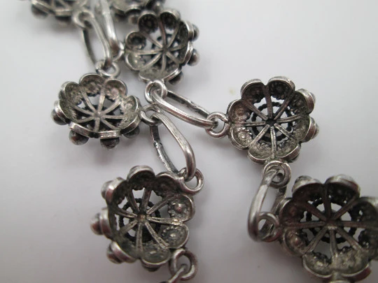 Sterling silver women's necklace. Openwork charro buttons. 1980's. Spain