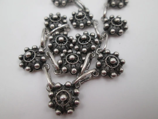 Sterling silver women's necklace. Openwork charro buttons. 1980's. Spain