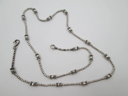 Sterling silver women's necklace. Spheres and circular ornaments. Europe. 1970's