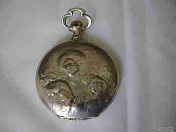 Stopwatch Escasany. 1920's. Modernist. Silver. Hunter-case