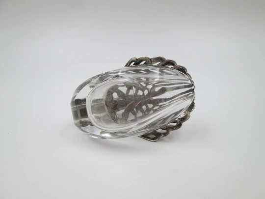 Swan shape salt shaker for table service. Sterling silver and cut crystal. 1970's. Europe