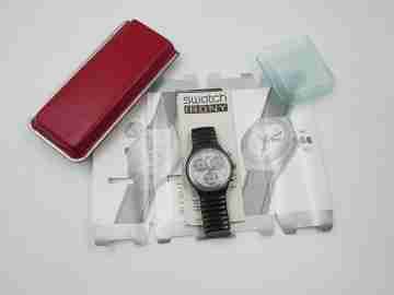 Swatch Irony chronograph. Plastic & metal. Spirals dial. Extendable strap. Box. 1991
