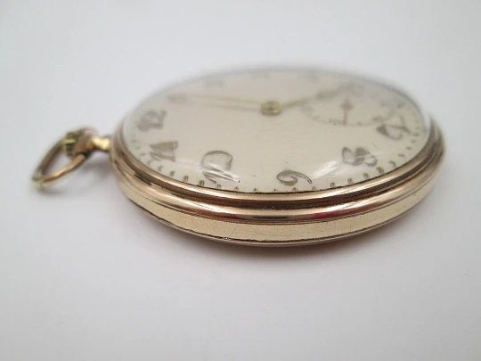 Swiss open-face pocket watch. Gold plated. Stem-wind. Seconds hand. Box. 1930's