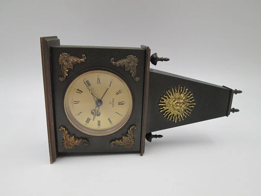 Swiza 8 days alarm desk table clock. Hand winding. Bronze. Chimney shape. 1970's