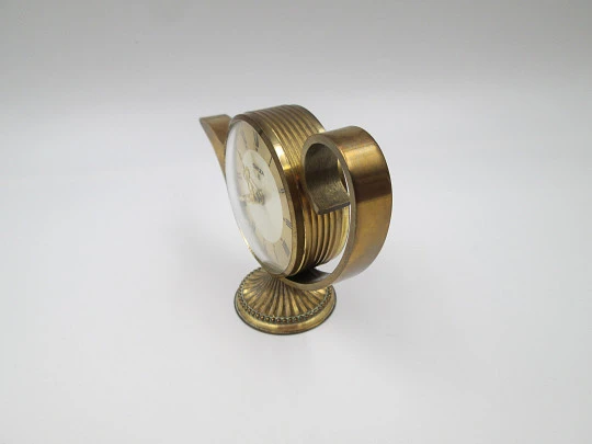 Swiza 8 days desk table alarm clock. Manual winding. Bronze. Oil lamp shape. 1970's