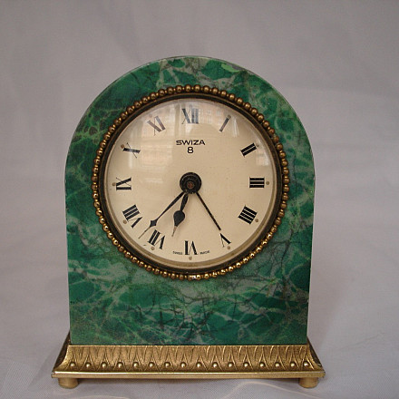 Swiza 8 Days Hand Winding Bronze And Green Lacquer Alarm Clock
