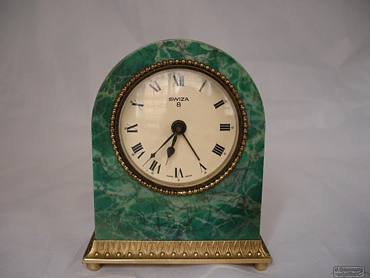 Swiza 8 days. Hand winding. Bronze & green lacquer. Alarm clock. 1970's