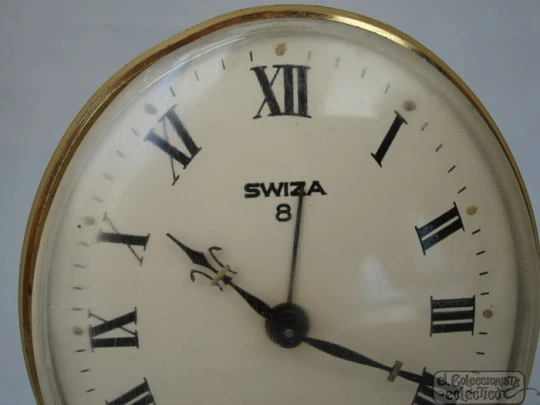 Swiza 8 days. Manual winding. Bronze. Alarm. Legs. 1970's