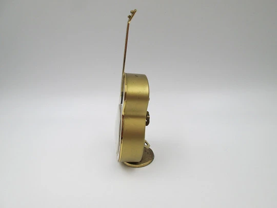 Swiza musical table alarm clock. Hand winding. Bronze. Sheffield guitar shape. 1970's