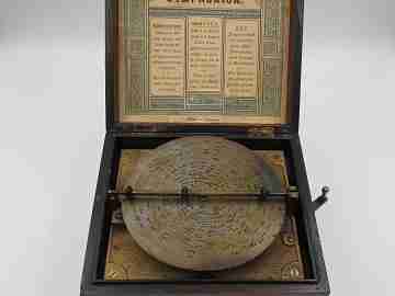 Symphonion mechanical music box. 4 metallic records. 1886. Hand crank