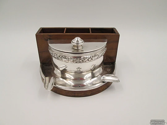 Table box. 1940's. Root wood. Silver & vermeil. Pen holder. Ashtray