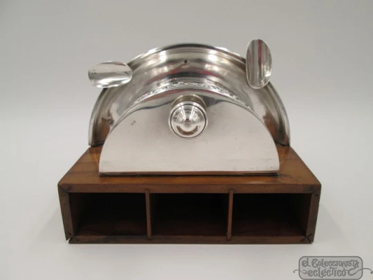 Table box. 1940's. Root wood. Silver & vermeil. Pen holder. Ashtray