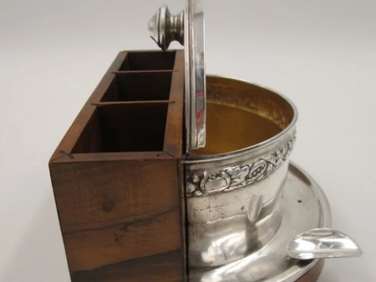 Table box. 1940's. Root wood. Silver & vermeil. Pen holder. Ashtray