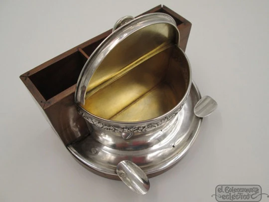 Table box. 1940's. Root wood. Silver & vermeil. Pen holder. Ashtray