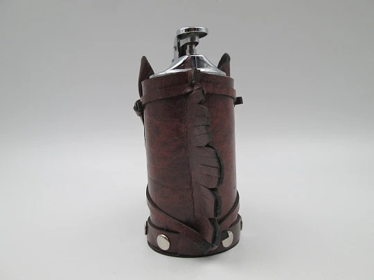 Table butane lighter. Horse head shape. Silver plated & brown leather. Europe. 1970's