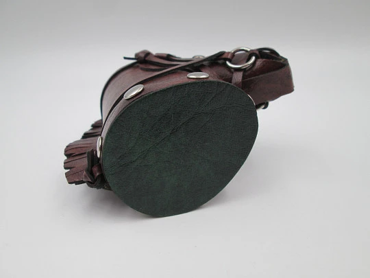 Table butane lighter. Horse head shape. Silver plated & brown leather. Europe. 1970's