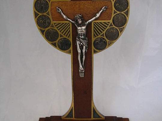 Table calvary. Bronze, wood and silver-plated metal. 1950's