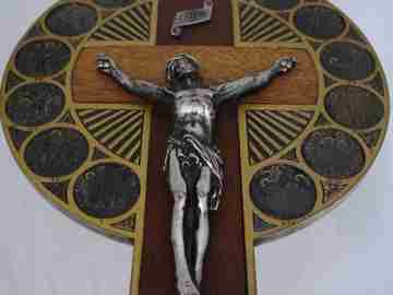 Table calvary. Bronze, wood and silver-plated metal. 1950's