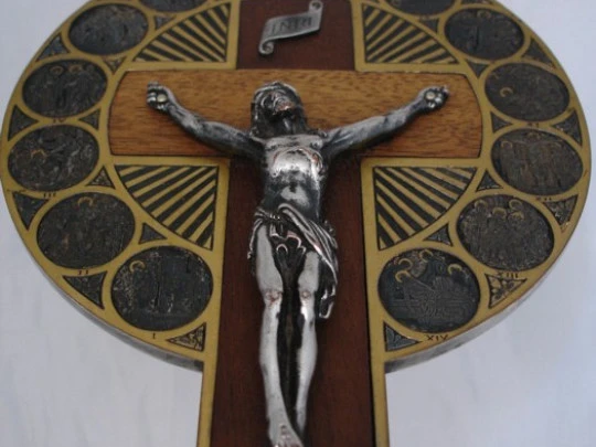 Table calvary. Bronze, wood and silver-plated metal. 1950's