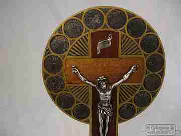Table calvary. Bronze, wood and silver-plated metal. 1950's