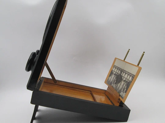 Table / desk stereoscope. Black lacquered wood and brass details. Europe. 1890's