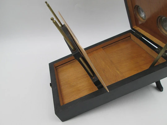 Table / desk stereoscope. Black lacquered wood and brass details. Europe. 1890's