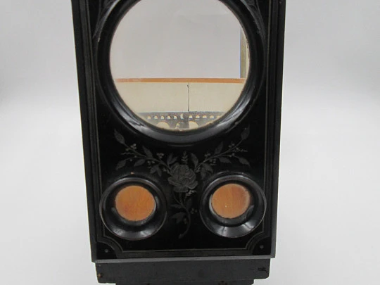 Table / desk stereoscope. Black lacquered wood and brass details. Europe. 1890's