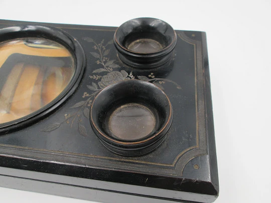 Table / desk stereoscope. Black lacquered wood and brass details. Europe. 1890's