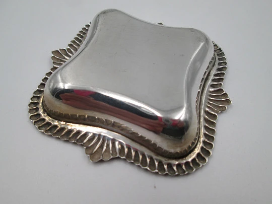 Table small square tray. 925 sterling silver. Ribbed design on edge. Spain. 1980's