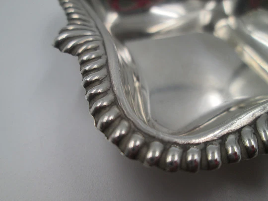 Table small square tray. 925 sterling silver. Ribbed design on edge. Spain. 1980's