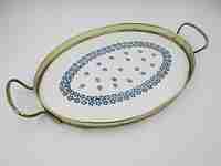 Table tray. Majolica pottery and gold plated metal. Floral ornaments. 1930's