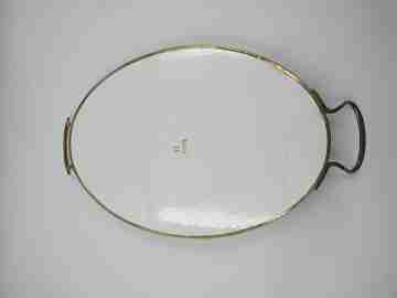 Table tray. Majolica pottery and gold plated metal. Floral ornaments. 1930's