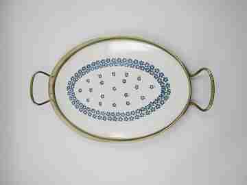 Table tray. Majolica pottery and gold plated metal. Floral ornaments. 1930's