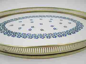Table tray. Majolica pottery and gold plated metal. Floral ornaments. 1930's