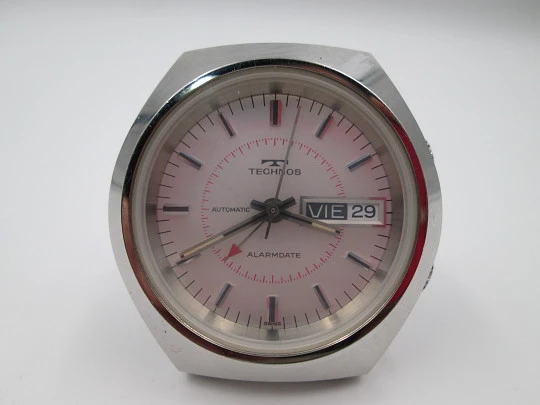 Technos Alarm Date. Stainless steel. Bracelet. Automatic. Swiss. 1970's