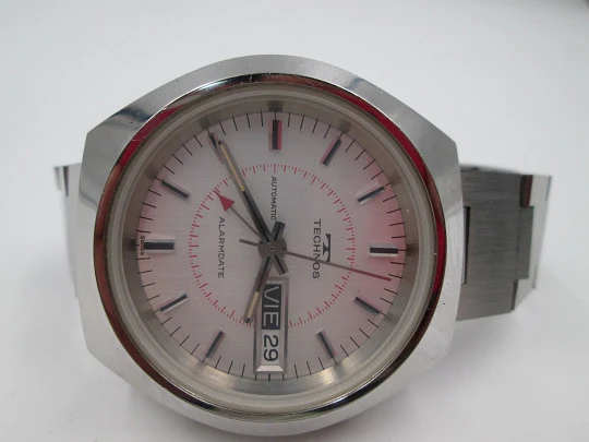 Technos Alarm Date. Stainless steel. Bracelet. Automatic. Swiss. 1970's