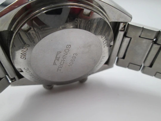 Technos Alarm Date. Stainless steel. Bracelet. Automatic. Swiss. 1970's