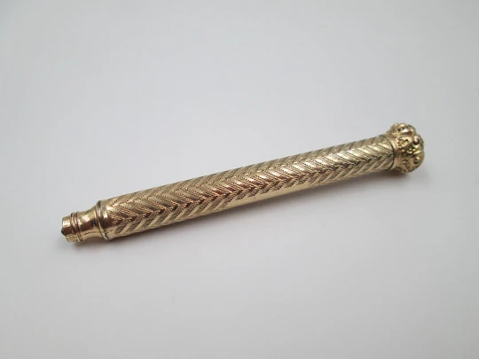 Telescopic propelling twist pencil. Gold plated. W.S. Hicks. 1900's. USA