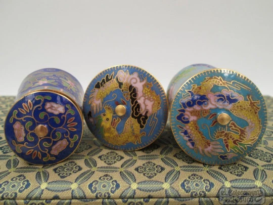 Ten chinese cloisonne boxes. Circa 1960's. Copper and enamel