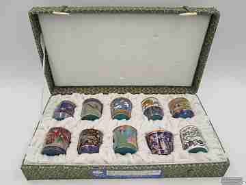Ten chinese cloisonne boxes. Circa 1960's. Copper and enamel