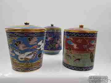 Ten chinese cloisonne boxes. Circa 1960's. Copper and enamel